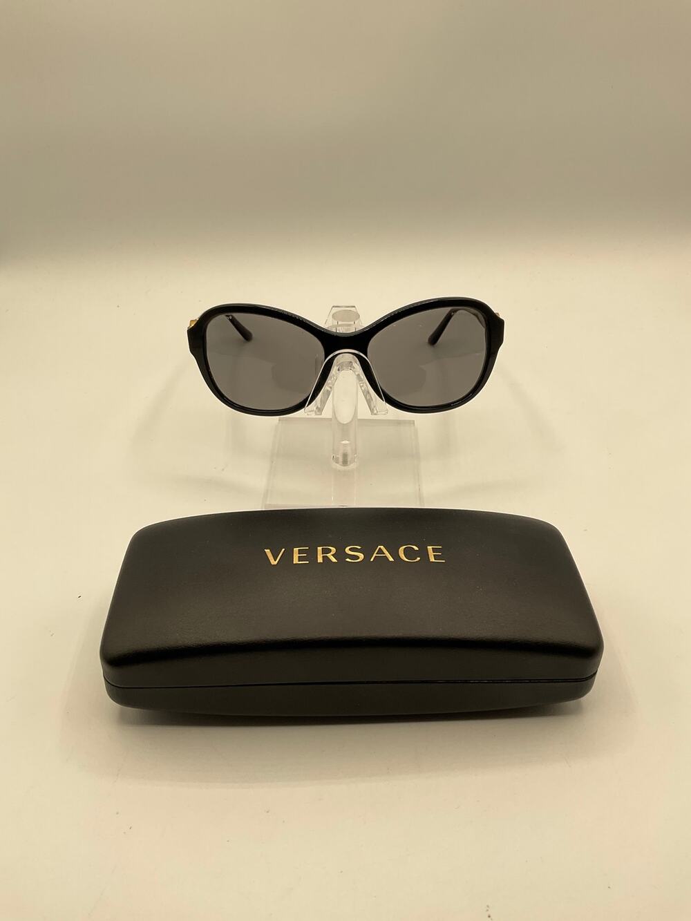 Versace Polarized Oval Sunglasses, Black and Gold, Mod. 4262